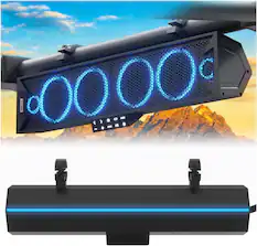 Front. GoHawk - UTV Sound Bar | Waterproof 6-Speaker Bluetooth ATV Soundbar | 25" SxS CanAm Polaris with FM Radio LED - Black.