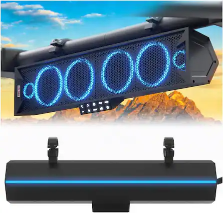 Front. GoHawk - UTV Sound Bar | Waterproof 6-Speaker Bluetooth ATV Soundbar | 25" SxS CanAm Polaris with FM Radio LED - Black.
