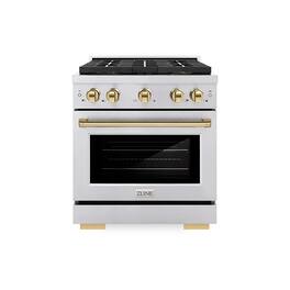 ZLINE - Autograph 30 in. 4.2 cu. ft. Freestanding Paramount Dual Fuel DuoPro Range in Stainless Steel with Gold Accents - Stainless Steel