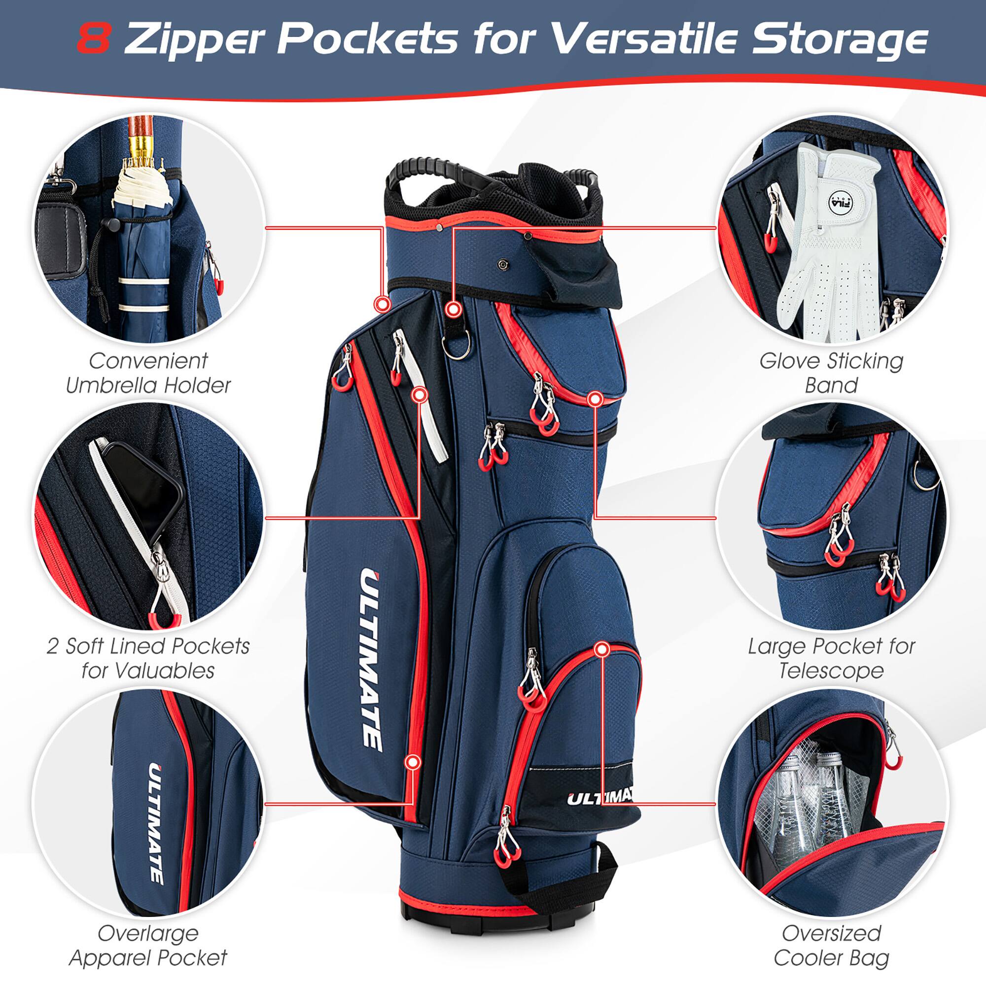 8 Zipper Pockets for Versatile Storage

- Convenient Umbrella Holder
- Glove Sticking Band
- 2 Soft Lined Pockets for Valuables
- Overlarge Apparel Pocket
- Large Pocket for Telescope
- Oversized Cooler Bag