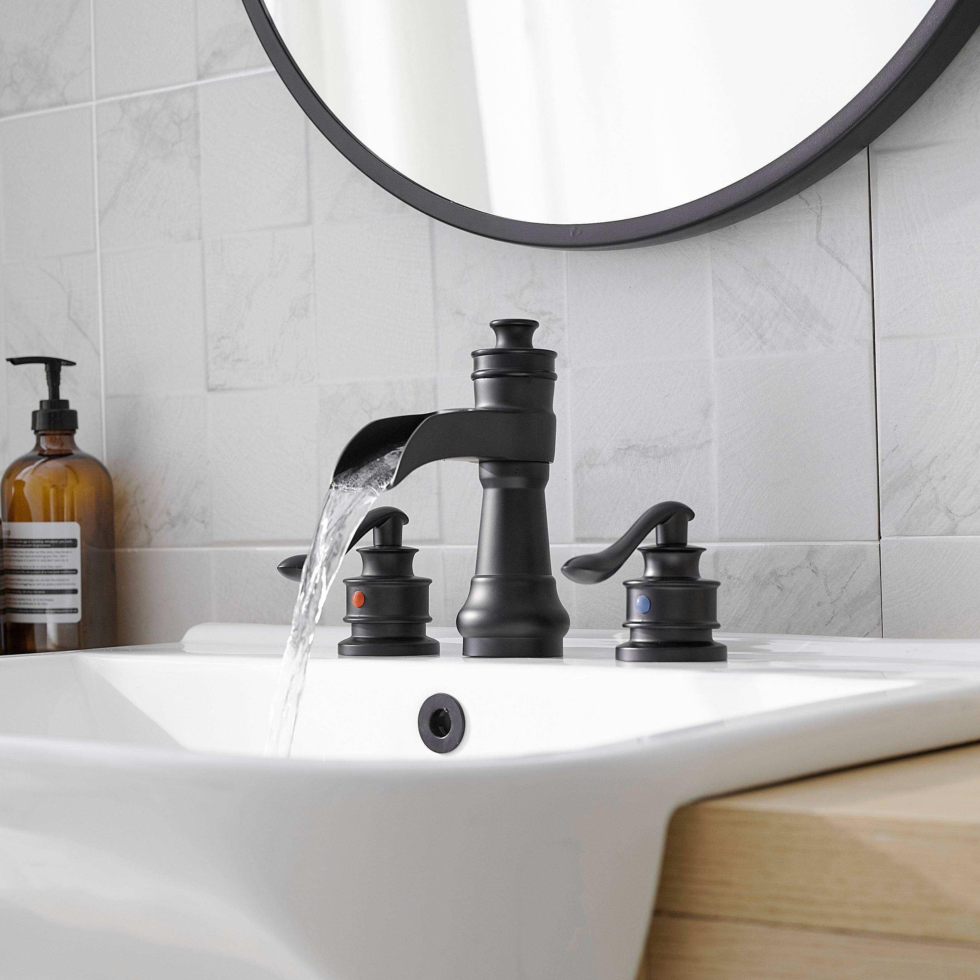 Alt View 6. Boyel Living - Waterfall 8 Inch Widespread 2 Handle Bathroom Faucet with Drain Assembly in Matte Black - Matte Black.