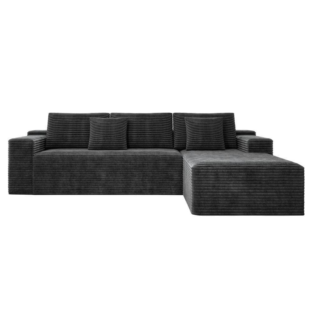 Left. Kadyn - 104" Right Chaise Sectional Sofa, L-Shaped Cloud Design with Deep Seating and No Assembly, Grey - Gray.