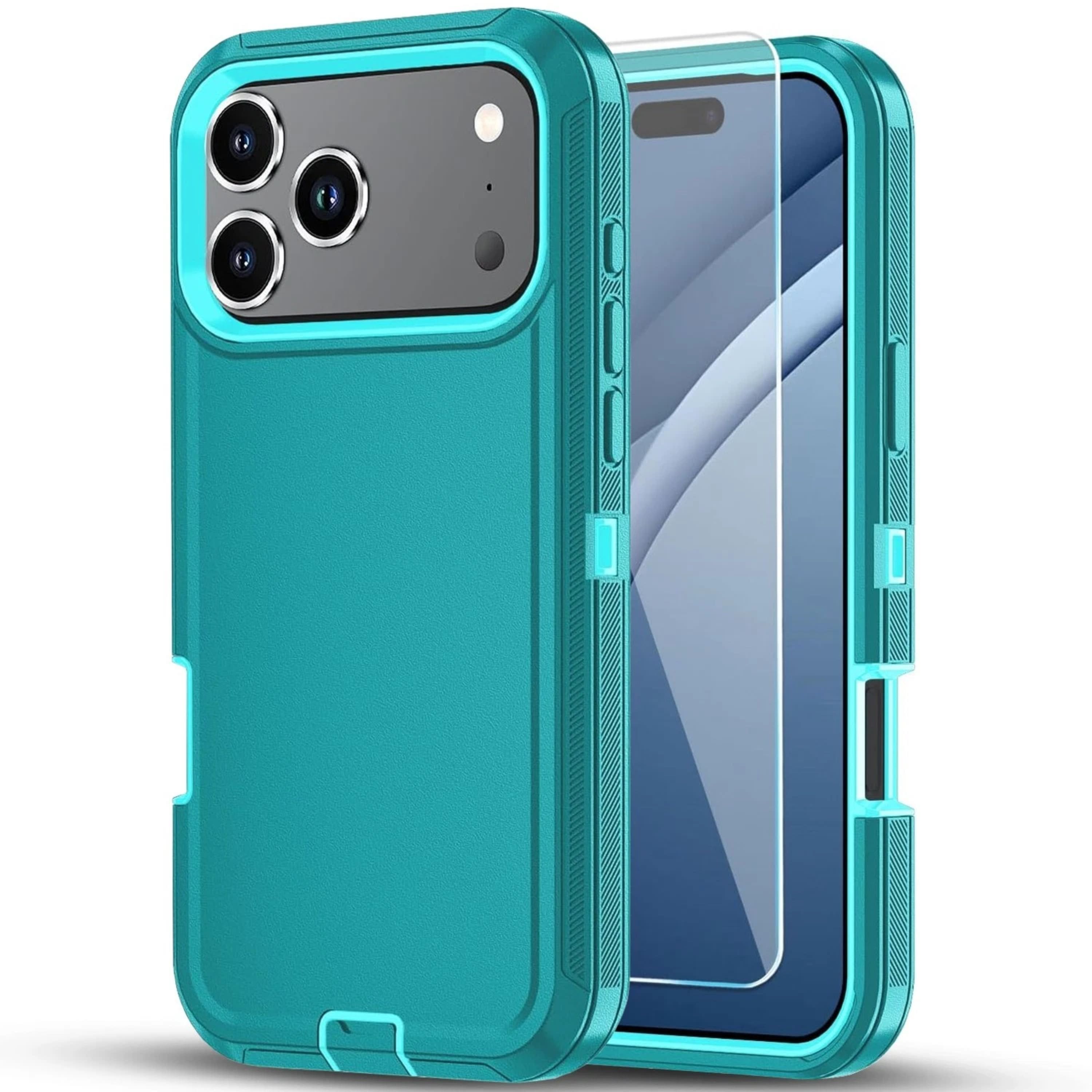 Kitcheniva - Shockproof Bumper Case Plus Tempered Glass For iPhone 17 Pro Teal / Blue - Teal/Blue
