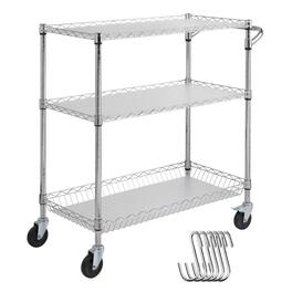 VEVOR - Kitchen Utility Cart, 3 Tiers, Wire Rolling Cart with 661LBS Capacity, Steel Service Cart on Wheels - Silver