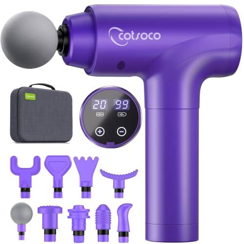 Front. Cotsoco - Massage Gun Deep Tissue, Muscle Massage Gun with 9 Attachment Heads 20 Speeds & Silent Brushless Motor for Pain Relief, - Purple.