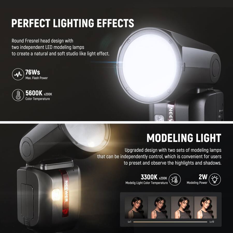 Round Design Ui Neewer Z2 C TTL Round Flash for Canon, 76Ws, HSS, 2600mAh, 2 Modeling ...