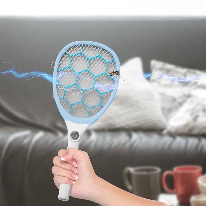 Left. HOM - HOM Portable Bug Zapper - USB Rechargeable and Battery Powered Mosquito Killer, Insect Trap and Fly Swatter - White.