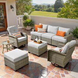 Ovios - 8 PCS Patio Furniture Set Wicker Sofa with Swivel Chairs and Ottmans for Backyard - Gray