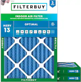 Filterbuy - 18x24x2 MERV 13 Smoke & Allergy Defense, Electrostatic Pleated HVAC AC Furnace Air Filters Replacement (3-Pack) - Blue