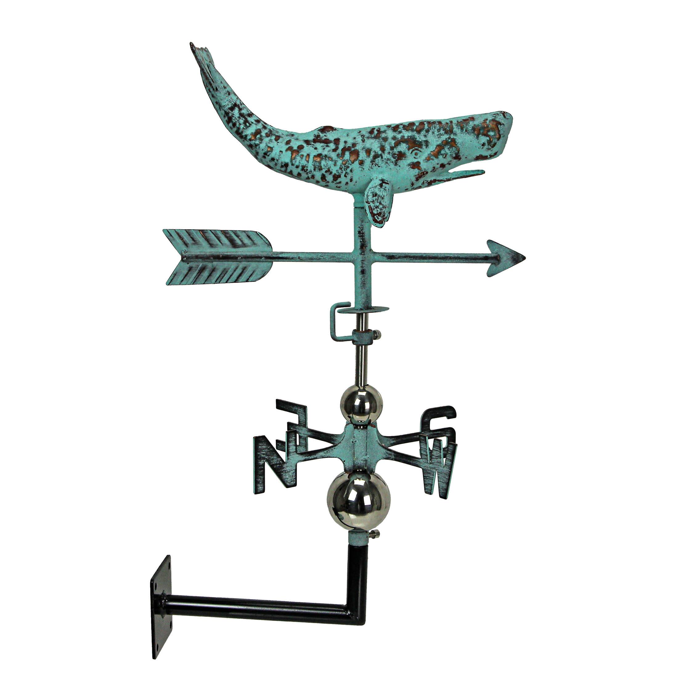 Alt View 2. Contrast Inc. - Verdigris Copper Whale Tabletop Weathervane Home Garden Decor w/ Optional Fence Mount - Teal.
