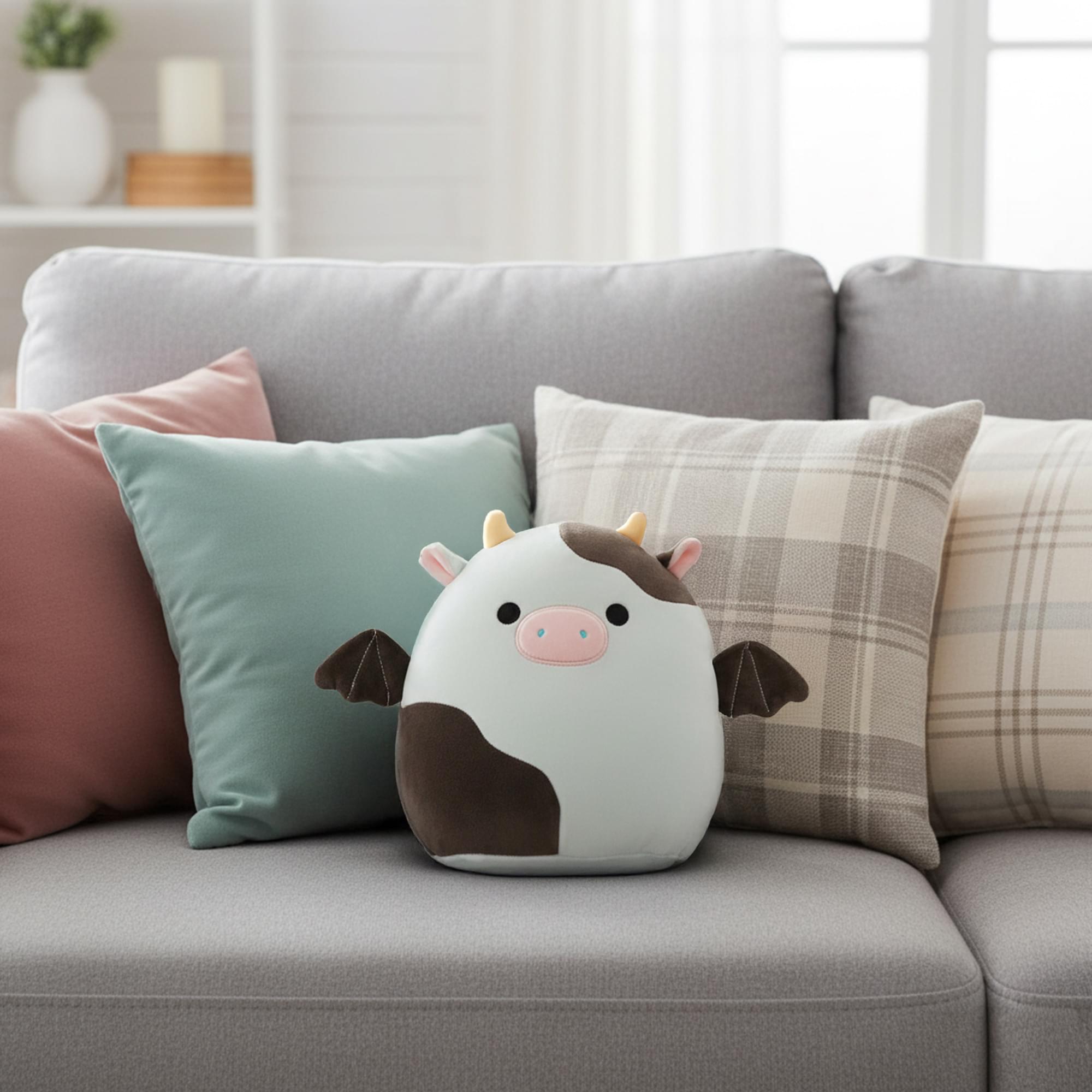 Alt View 3. Kellytoy - Squishmallows 8 Inch Plush | Cillian The Cow Bat - White.