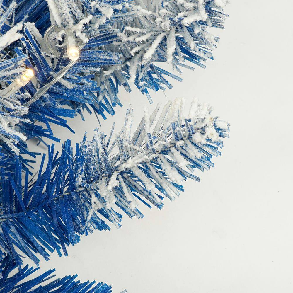 Alt View 2. Resenkos - 4-Piece Pre-Lit Christmas Set with LED Garland, Wreath, and Two Decorative Entryway Trees, Blue - Blue.