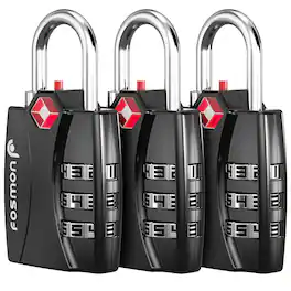 Fosmon - 3 Pack TSA Locks for Luggage, 3 Digit Padlock Combination Lock Easy to Set TSA Luggage Locks TSA Approved - Black