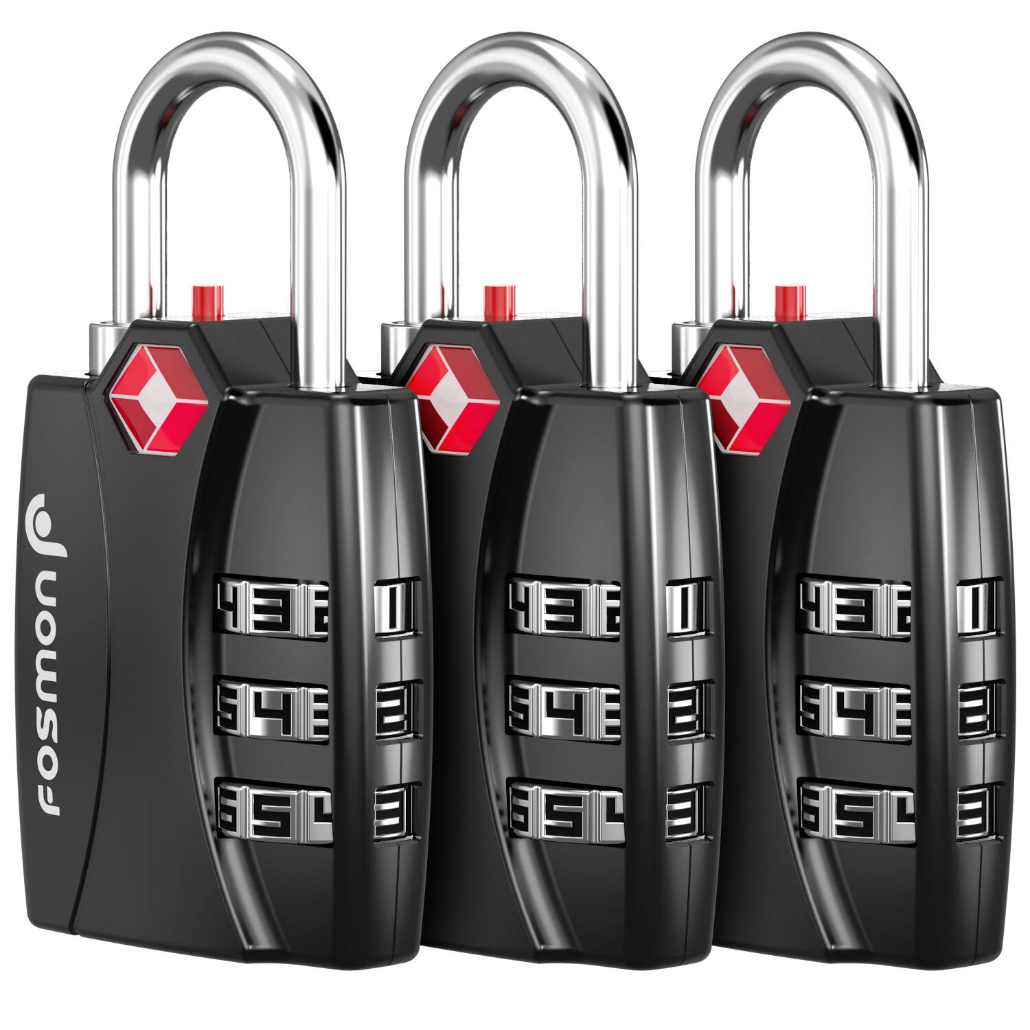 Fosmon - 3 Pack TSA Locks for Luggage, 3 Digit Padlock Combination Lock Easy to Set TSA Luggage Locks TSA Approved - Black