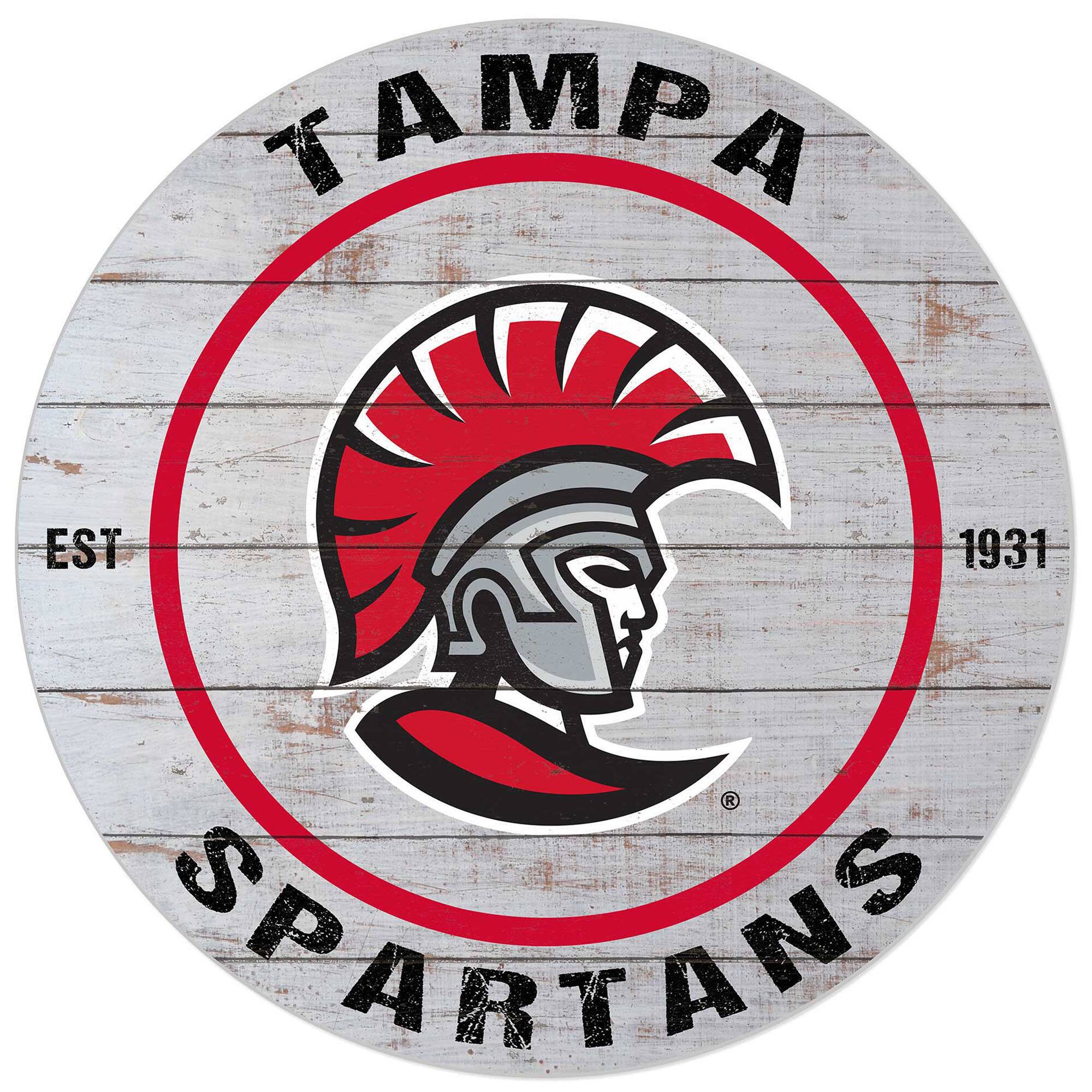 White University of Tampa Spartans 20'' x 20'' Indoor/Outdoor Weathered Circle Sign