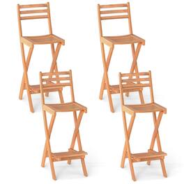 Gymax - Outdoor Folding Bar Stools Set of 4 w/Backrest Footrest Wooden Barstools Natural - Yellow