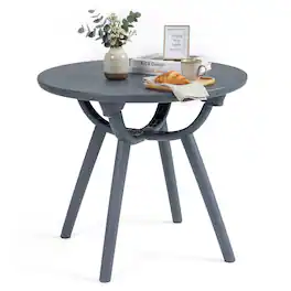 Gymax - Outdoor Side Table 20'' Round Storage Side Table Weather-Resistant End Table - Gray