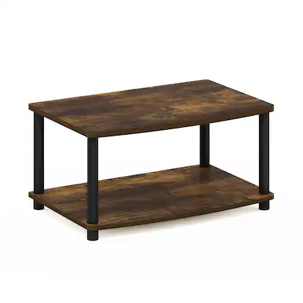 Front. Furinno - Turn-N-Tube No Tools 2-Tier Elevated TV Stand, TV Entertainment Center - Amber Pine/Black.