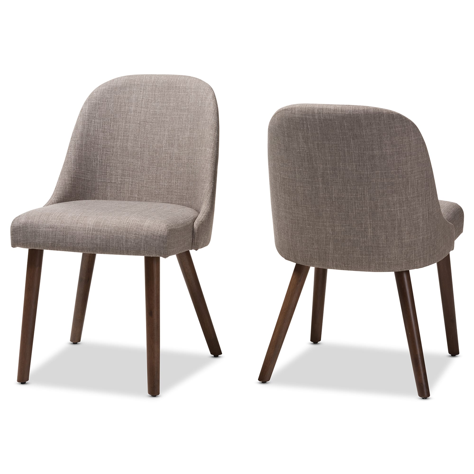 Baxton Studio - Set of 2 Cody Mid-Century Modern Fabric Upholstered Walnut Finished Wood Dining Chairs - Light Gray