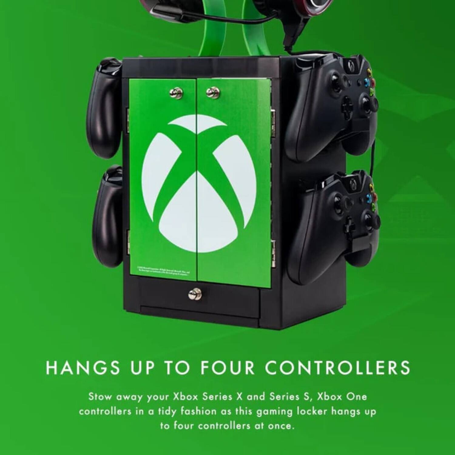HANGS UP TO FOUR CONTROLLERS

Stow away your Xbox Series X and Series S, Xbox One controllers in a tidy fashion as this gaming locker hangs up to four controllers at once.