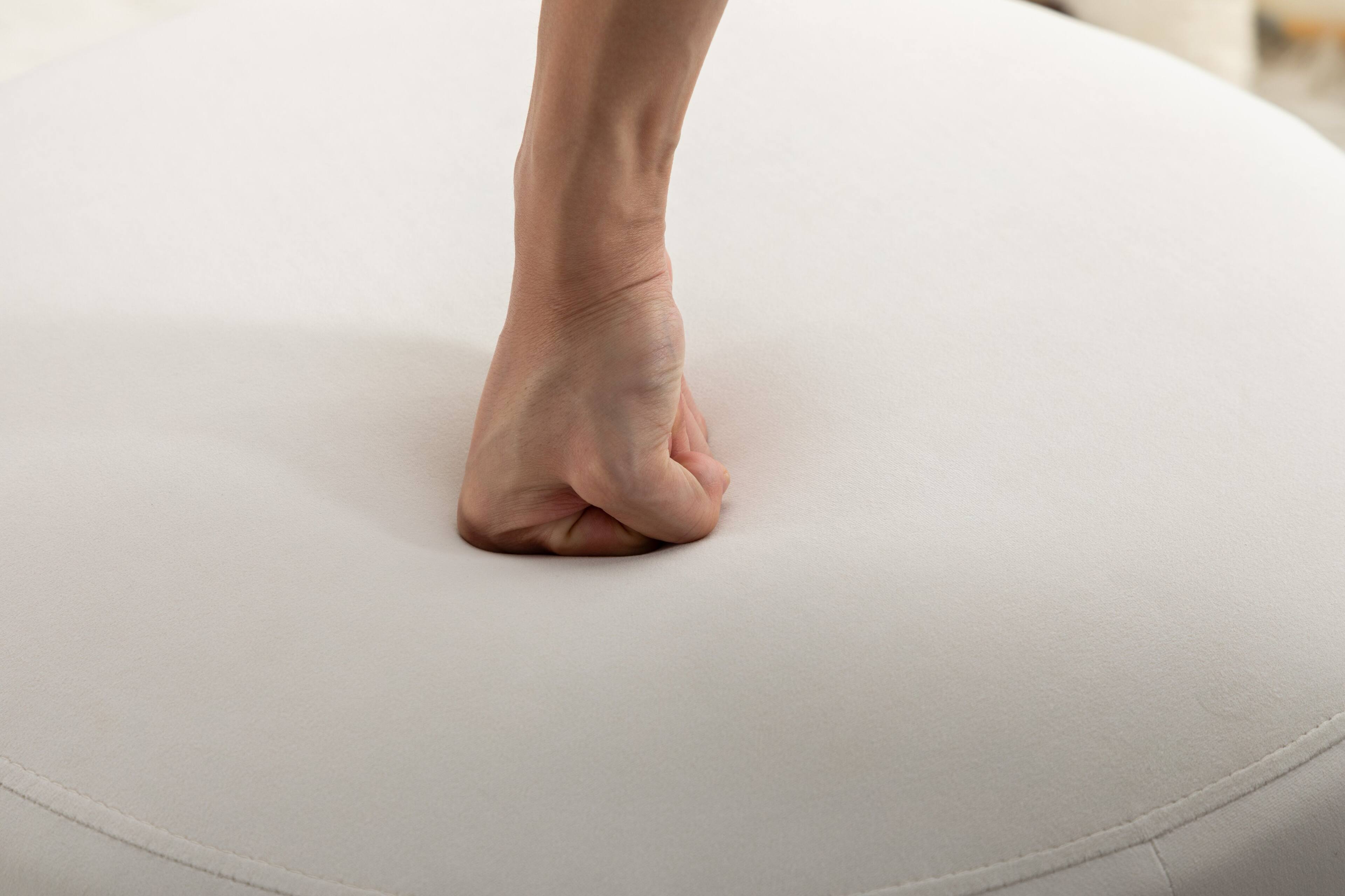 Alt View 6. GOODSILO - Soft Velvet Round Ottoman Footrest Stool with Wooden Frame for Living Room and Bedroom Comfortable Seating - Ivory.