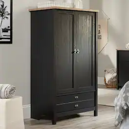 Hivvago - Bedroom Armoire Cabinet with Bottom Storage Drawer Wood Finish - Black Oak