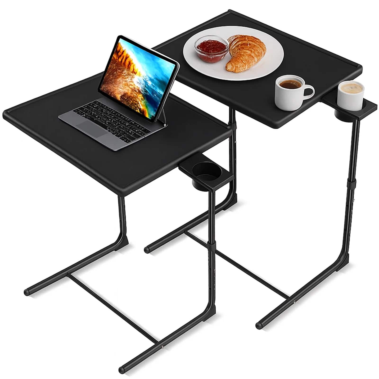 Front. HONGGE - Adjustable Folding TV Tray Table with Height and Angle Settings - Black.