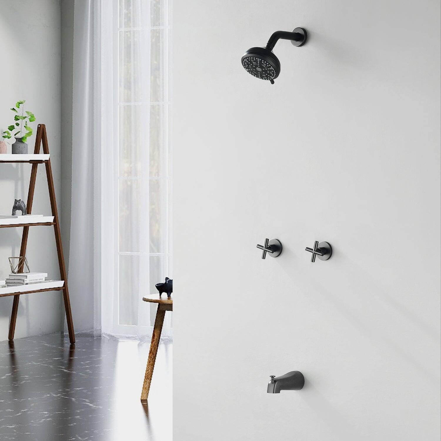 Alt View 3. Boyel Living - Matte Black Shower Set with Dual Handles and 10 Function ABS Overhead Shower - Matte Black.