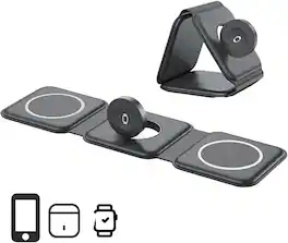 YONWAY - Wireless Charger, 3 in 1 Charging Station, Foldable Magnetic Mag-Safe Travel Charger, for iPhone, iWatch & Airpods