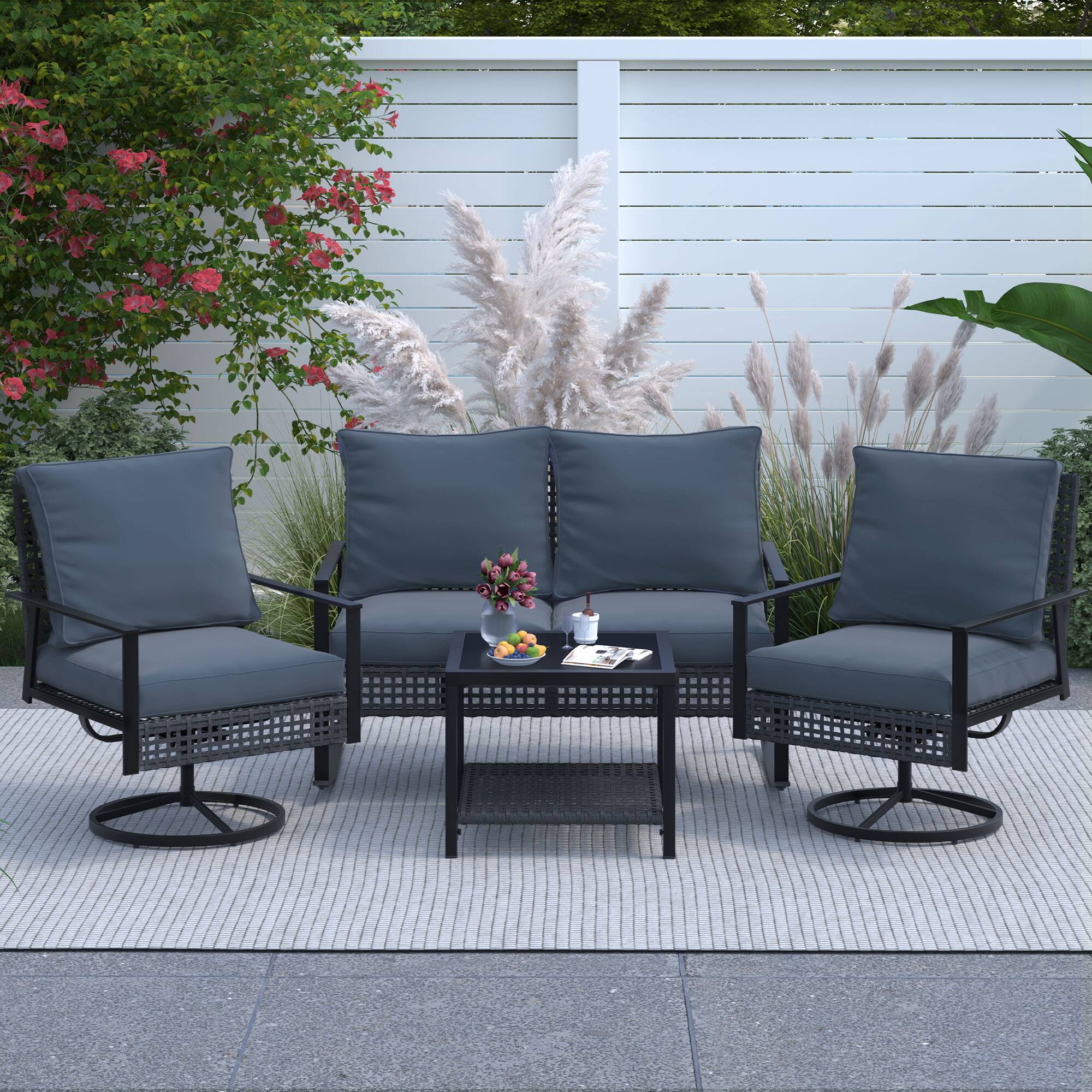 Left. Ainfox - Ainfox 4pcs Patio Furniture Set For Backyard Balcony Poolside Garden - Gray.