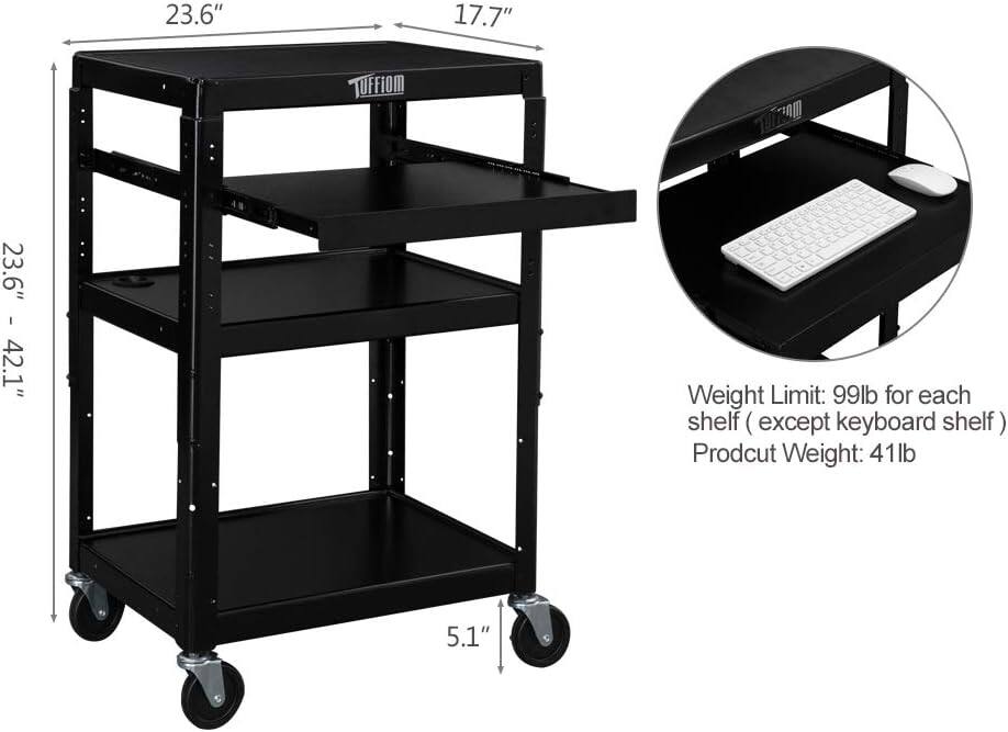 23.6" x 17.7"  
Weight Limit: 99lb for each shelf (except keyboard shelf)  
Product Weight: 41lb  
5.1"  
23.6" - 42.1"