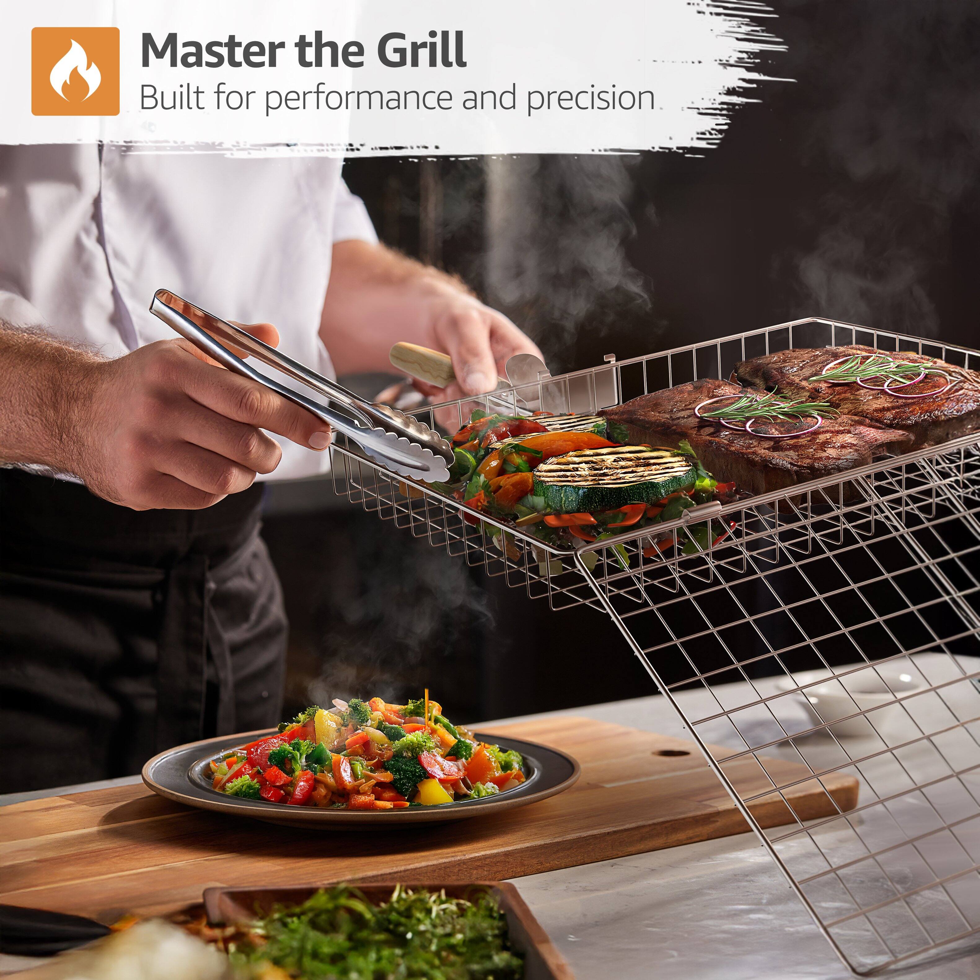 Sorbus Large Stainless Steel Barbecue Folding Grilling Basket with Removable Handles - Set of 1 - Silver