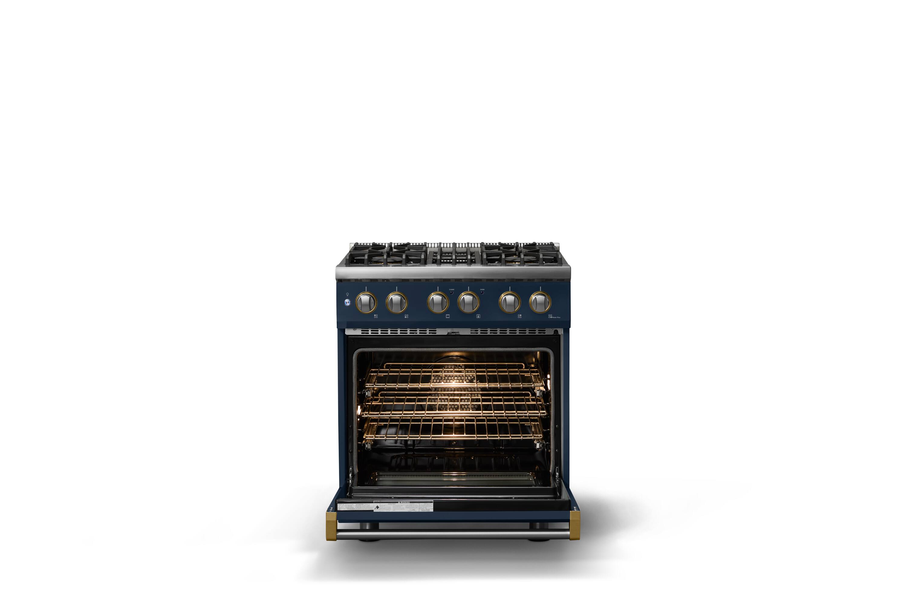 Alt View 2. Viking - 30 in. Wide 4 Burner Pro 5 Series 4.7 Cu. Ft. Freestanding Sealed DF Convection Range - Slate Blue w. Brushed Brass Trim - Slate Blue.