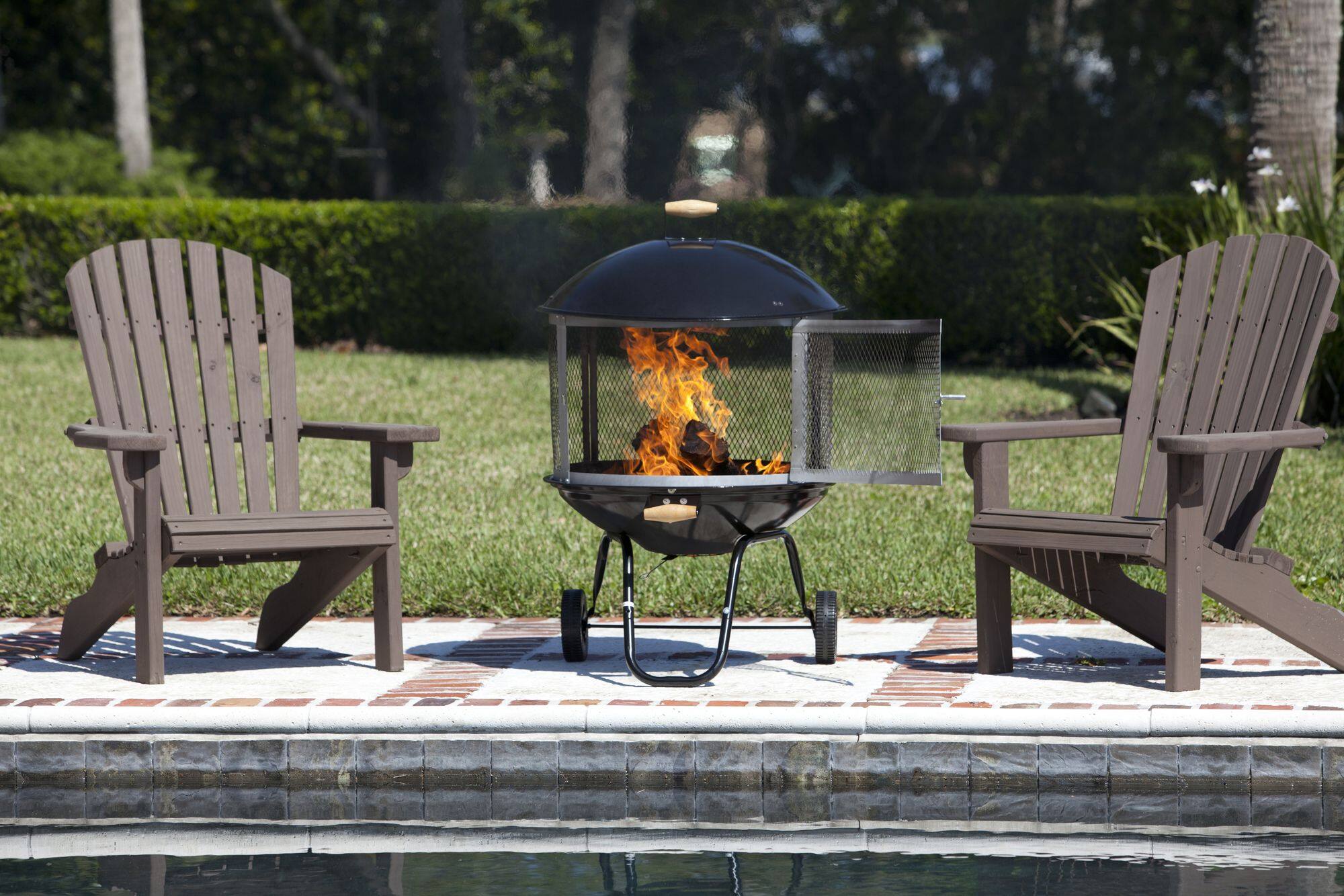 Alt View 21. Fire Sense - Fire Sense Fire Pit Bessemer Rolling Patio Fireplace Wooden Bonfire Porcelain Enamel Wood Burning with Wheels & Handle - Black.