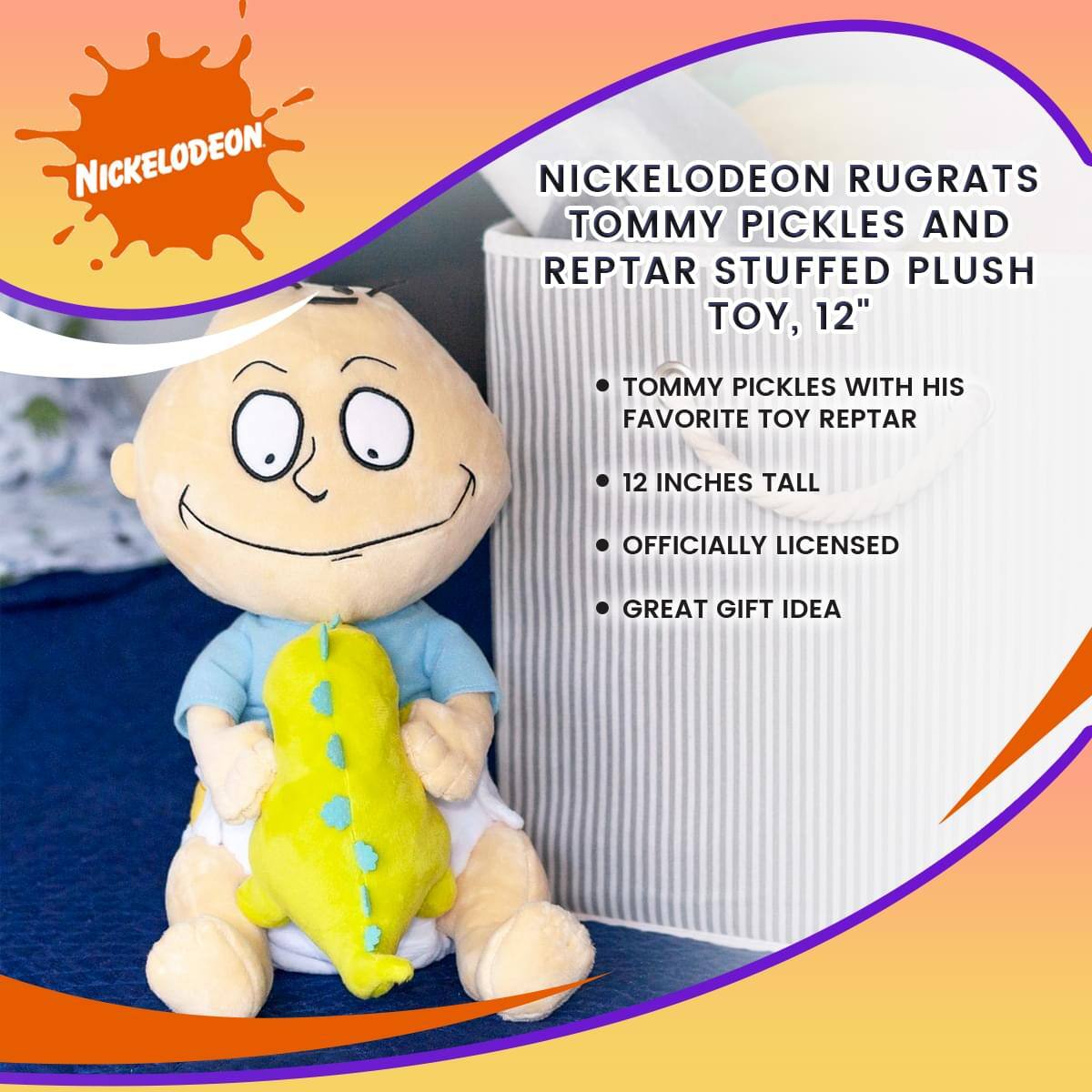 Nickelodeon Rugrats Tommy Pickles and Reptar Stuffed Plush Toy, 12"  
- Tommy Pickles with his favorite toy Reptar  
- 12 inches tall  
- Officially licensed  
- Great gift idea