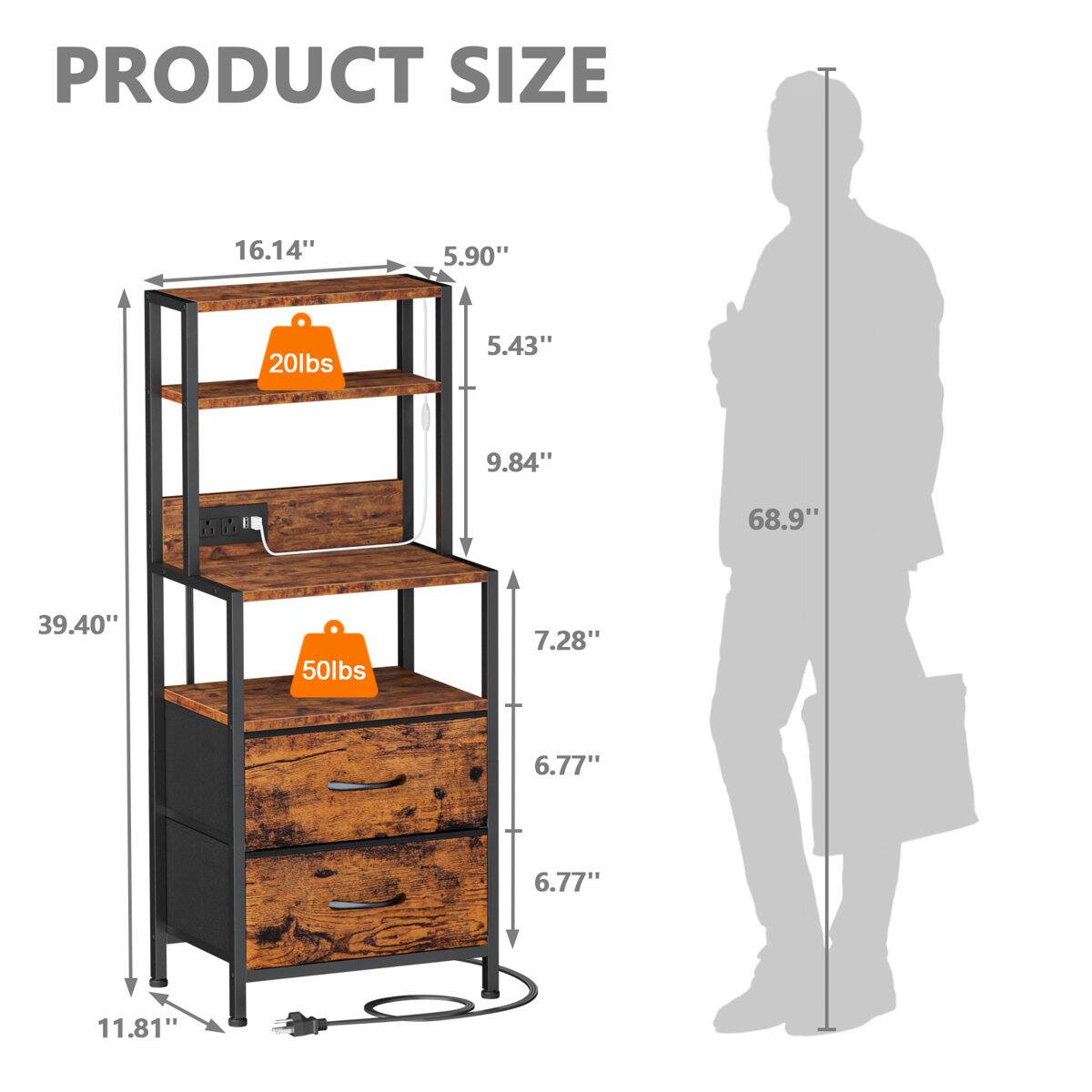 PRODUCT SIZE

- 16.14" 
- 5.90" 
- 20lbs 
- 5.43" 
- 9.84" 
- 68.9" 
- 39.40" 
- 50lbs 
- 7.28" 
- 6.77" 
- 6.77" 
- 11.81"