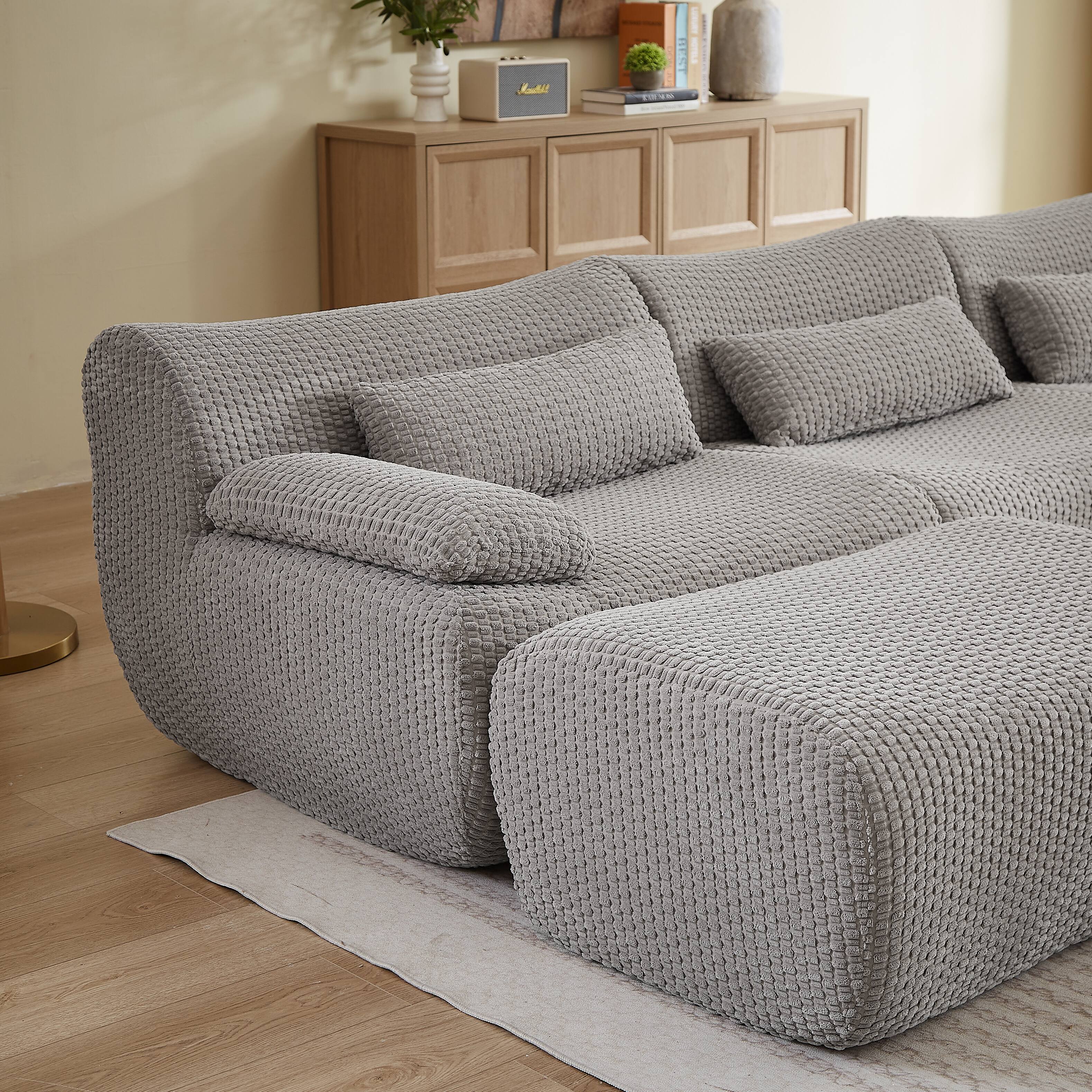 Alt View 1. Anysun - 6 Seat U-Shape Convertible Sectional Couch with Ottoman, Cloud Comfort Corduroy Fabric Sofa for Living Room - Gray.