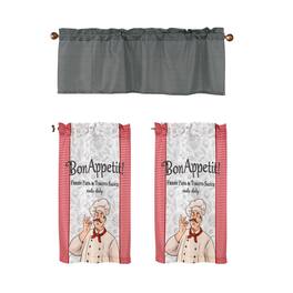 RT Designers Collection - Polyester Cucina Pasta Chef Slub 3 PC Kitchen Curtains Valance & Tiers Set 52" x 18" Muticolor - Multicolor