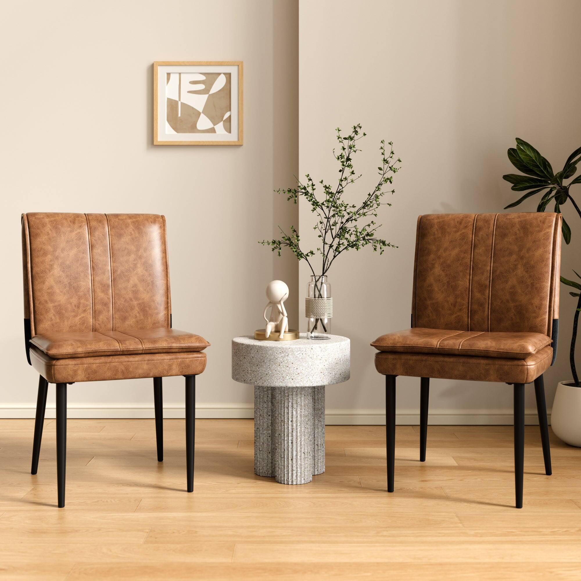 Alt View 5. Vecelo - Dining Chairs Set of 2, Foldable PU Leather Kitchen Table Chairs with and Padded Seat for Dining Room/Living Room - Brown.