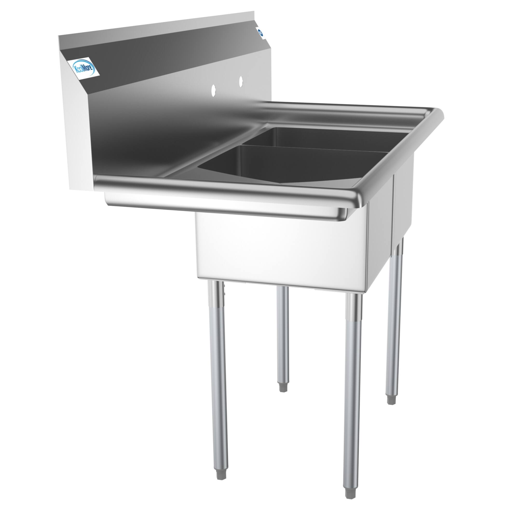 Back. Koolmore - 43 in. Two Compartment Stainless Steel  Sink with Drainboard, Bowl Size 12"x 16"x 10" SB121610-16L3. - Stainless Steel.