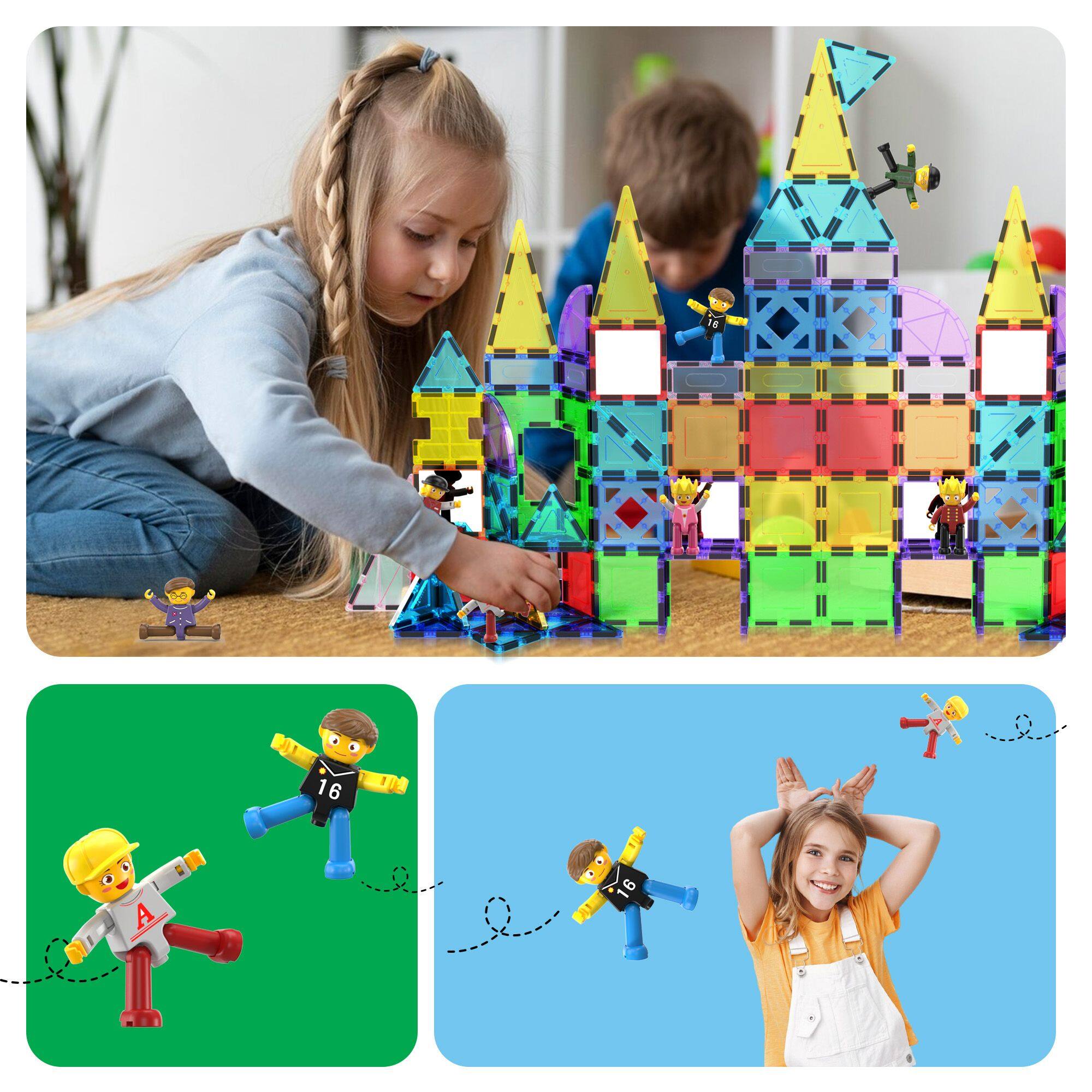 Alt View 5. PicassoTiles - PICASSO-TILES Family Character Magnetic Tile for Kids, 4PCS Construction STEM Building Blocks Educational Toy - Multicolor.