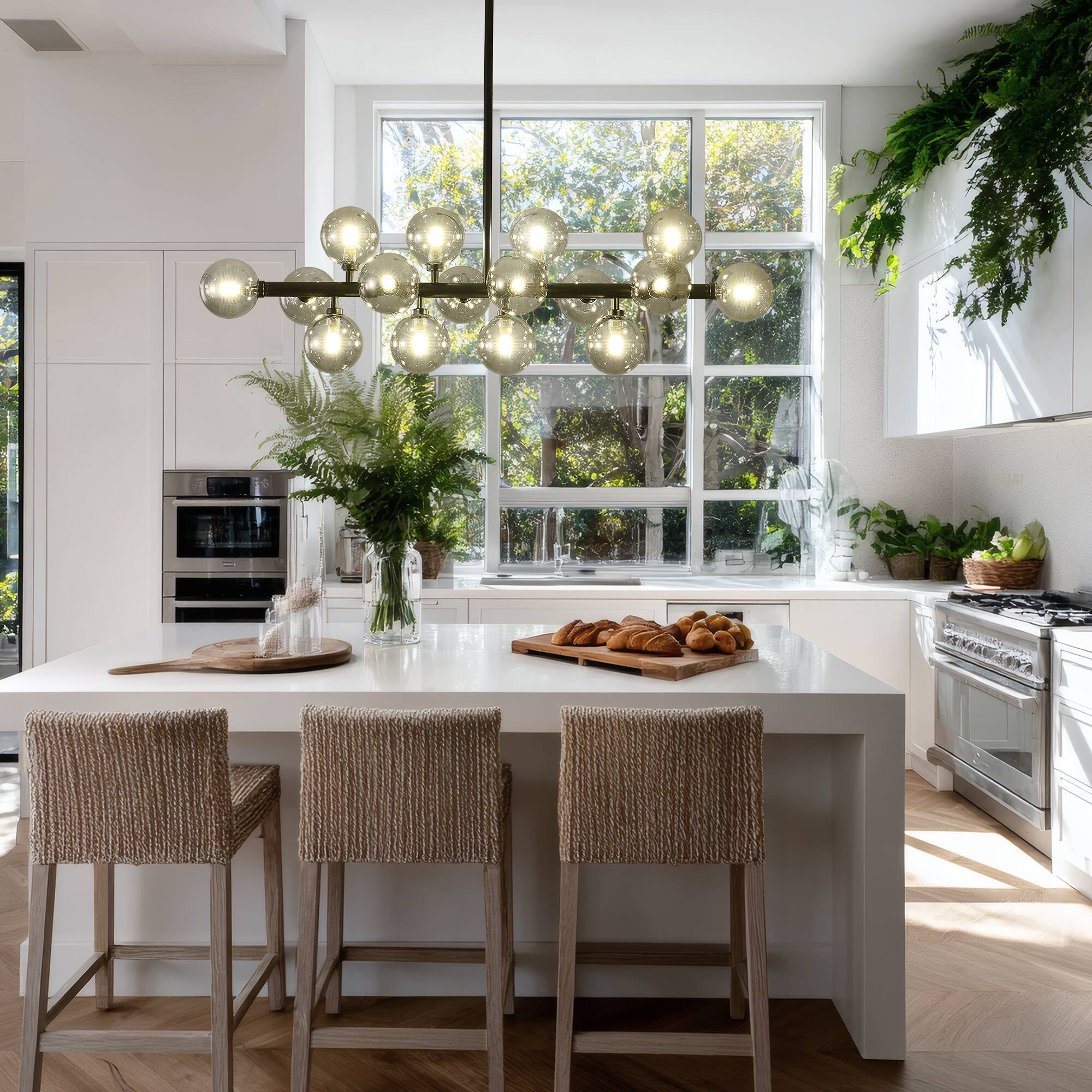 Alt View 1. RYHNUYNE - 16-Light Sputnik Chandelier 37.4 Inch Industrial Pendant Light with Gray Glass Globes Dimmable.