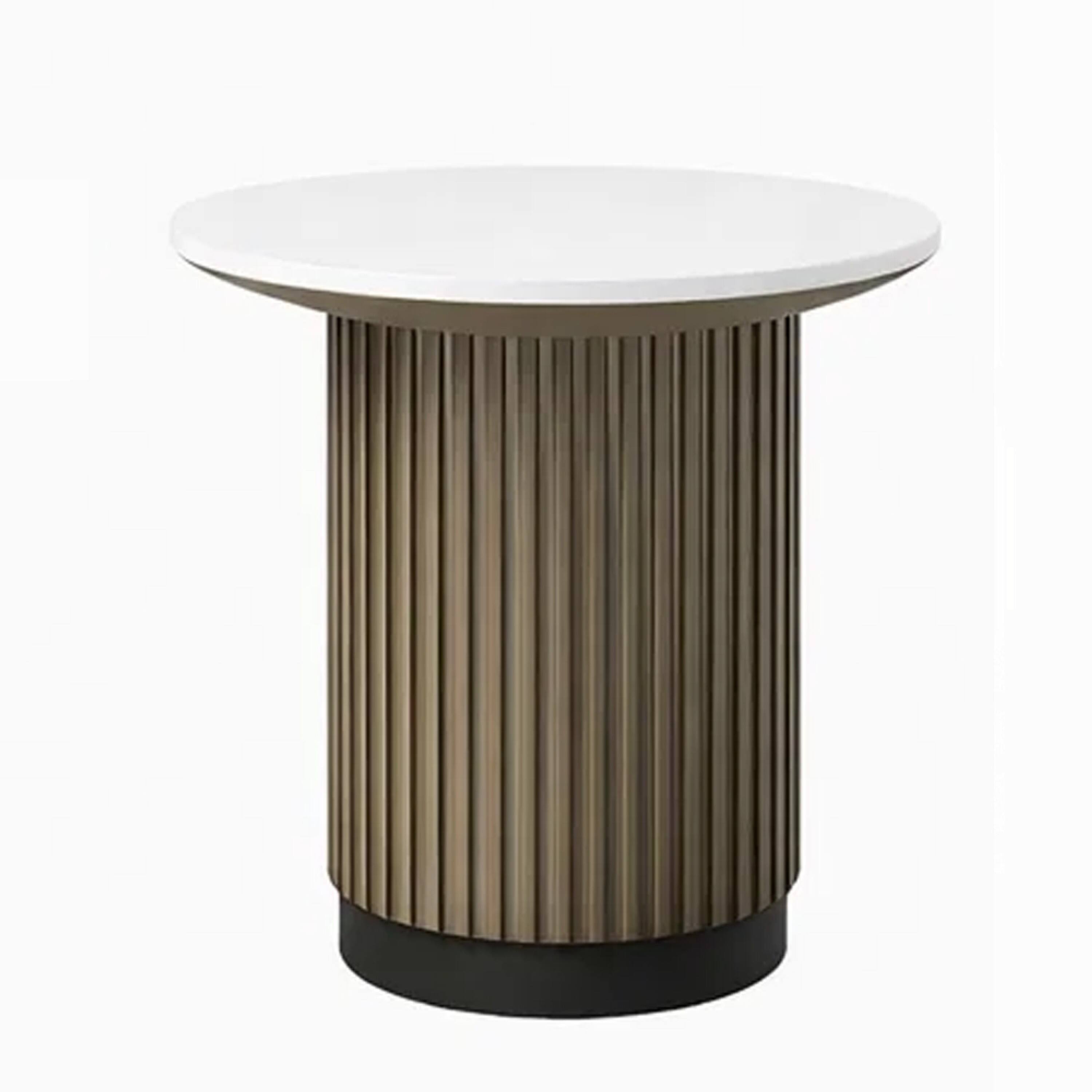 Alt View 2. Manhattan Lane - Jeh Side End Table, 22 Inch White Round Top, Fluted Base - White, Oak Brown, Black.