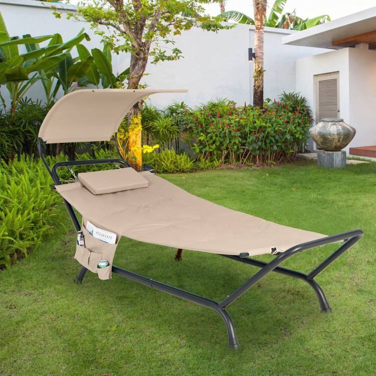 Left. Hivvago - Beige Polyester Chaise Lounge Chair Hammock with Canopy and Storage Bag - Beige.