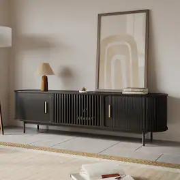 POVISON - 79"Mid-Century Modern Tambour Door TV Stand - Black