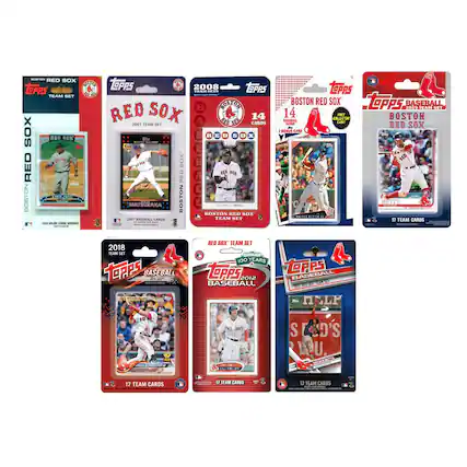 - RED SOX TOPPS TEAM SET 2008
- RED SOX 2007 TEAM SET
- BOSTON RED SOX 2008 TEAM SET
- BOSTON RED SOX 2010 TEAM SET
- BOSTON RED SOX 2012 TEAM SET
- BOSTON RED SOX 2018 TEAM SET
- BOSTON RED SOX 2019 TEAM SET
- BOSTON RED SOX 2020 TEAM SET
Each set includes 14 or 17 team cards.