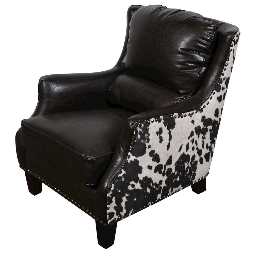 Back. Porter Designs - Wrangler Leather-look & Cow Pattern Accent Chair - Brown.