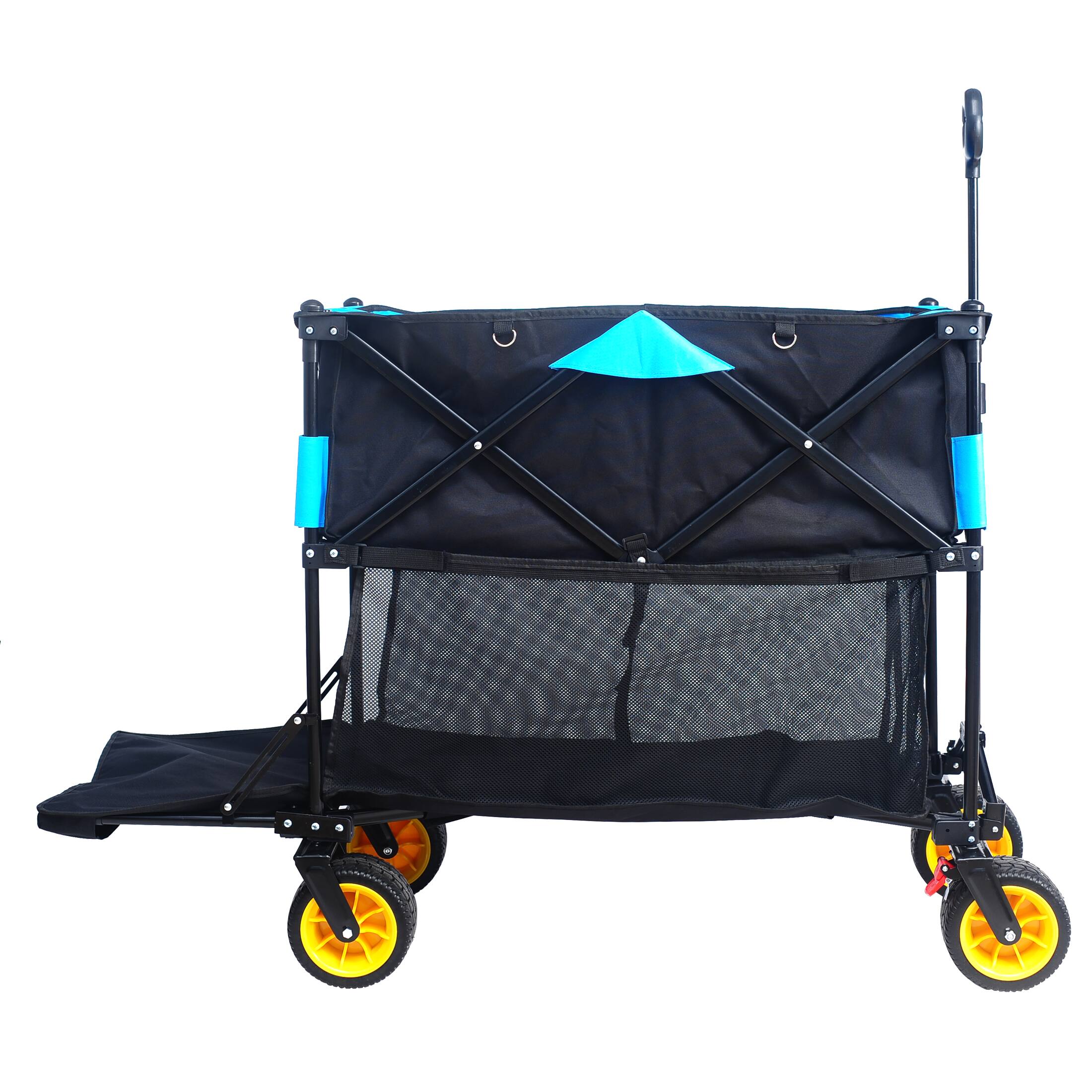 Front. APRILSOUL - Big large capacity Folding cart Extra Long Extender Wagon Cart Folding Wagon Garden Shopping Beach Cart black blue - Black.