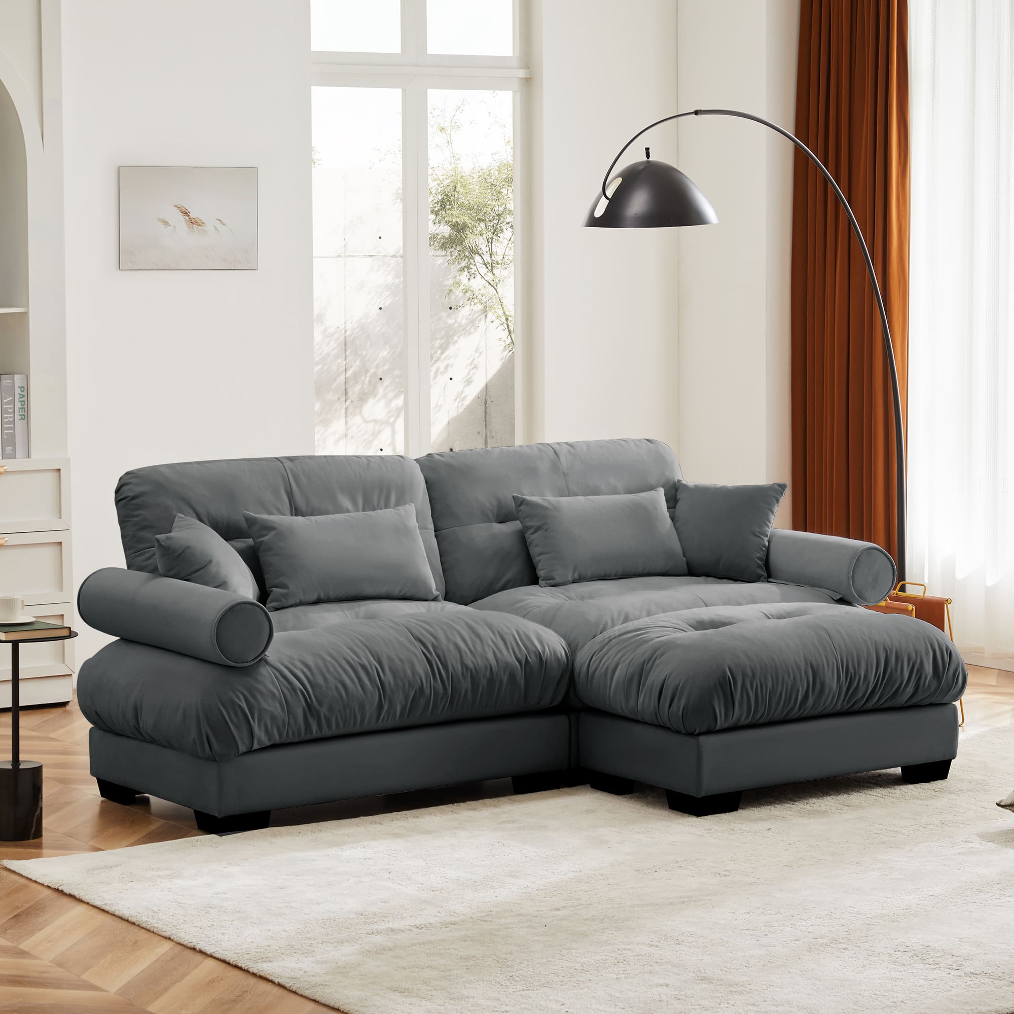 Trinkets Crazed - Modular Sectional Sofa, L Shaped Couch with Ottoman, 2 Seater Cloud Couch, Modern Deep Seat Sofa - Gray