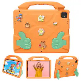 Dteck - Kids Case for iPad Pro 13" /iPad Air 13" / iPad Pro 12.9" (2018-2022), Shockproof Silicone Stand Cover with Fun Charms - Orange